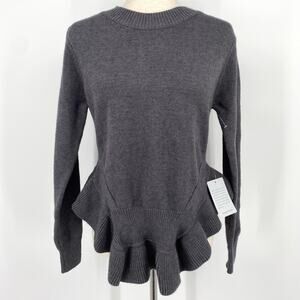 MAISIE NWT Charcoal Gray Asymmetrical Ruffle Hem Pullover Sweater Size Small